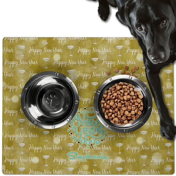 Custom Happy New Year Dog Food Mat - Large w/ Name or Text