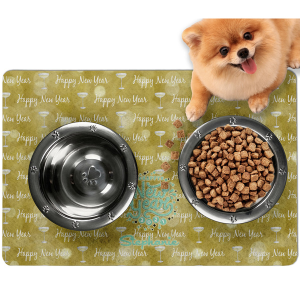 Custom Happy New Year Dog Food Mat - Small w/ Name or Text