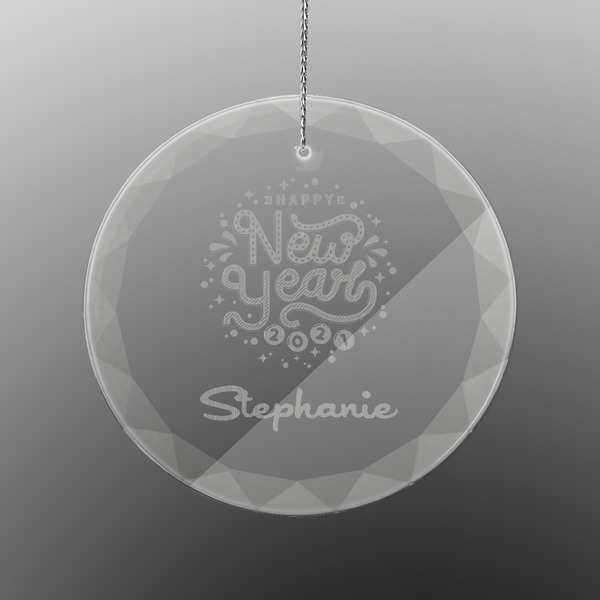 Custom Happy New Year Engraved Glass Ornament - Round (Personalized)