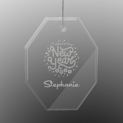 Happy New Year Engraved Glass Ornament - Octagon (Personalized)