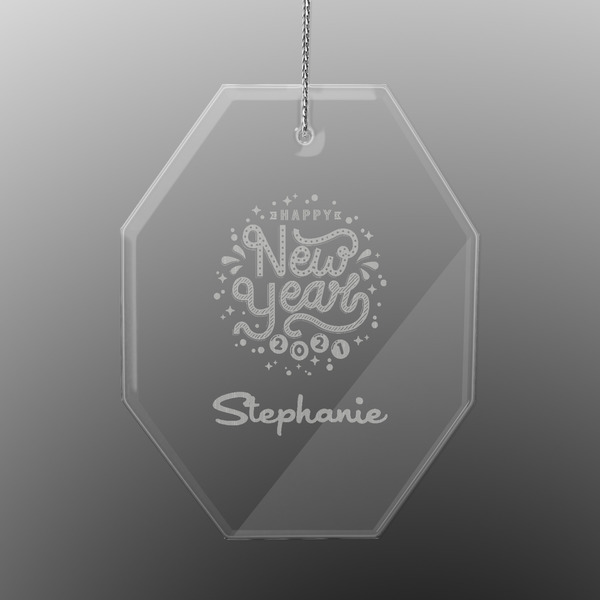 Custom Happy New Year Engraved Glass Ornament - Octagon (Personalized)