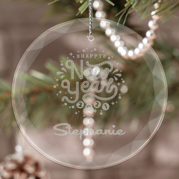 Custom Happy New Year Engraved Glass Ornament (Personalized)