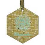 Happy New Year Flat Glass Ornament - Hexagon w/ Name or Text