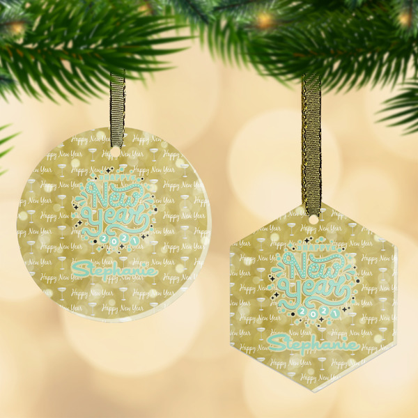 Custom Happy New Year Flat Glass Ornament w/ Name or Text