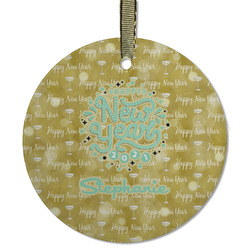 Happy New Year Flat Glass Ornament - Round w/ Name or Text