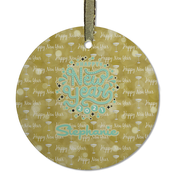 Custom Happy New Year Flat Glass Ornament - Round w/ Name or Text