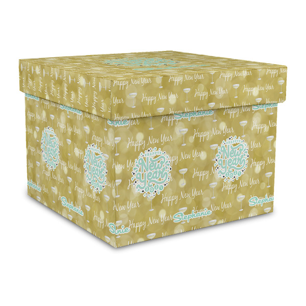Custom Happy New Year Gift Box with Lid - Canvas Wrapped - Large (Personalized)