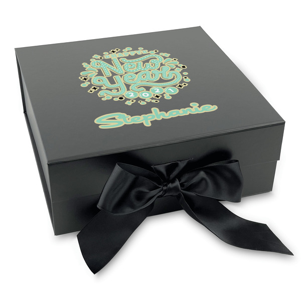 Custom Happy New Year Gift Box with Magnetic Lid - Black (Personalized)