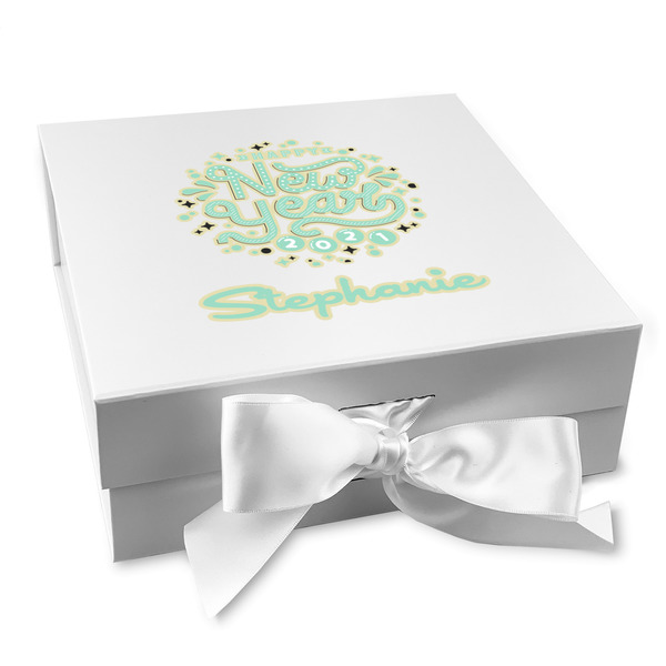 Custom Happy New Year Gift Box with Magnetic Lid - White (Personalized)