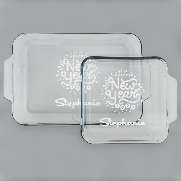 Custom Happy New Year Set of Glass Baking & Cake Dish - 13in x 9in & 8in x 8in (Personalized)