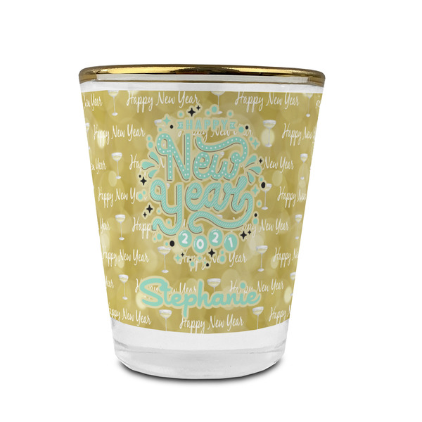 Custom Happy New Year Glass Shot Glass - 1.5 oz - with Gold Rim - Single (Personalized)