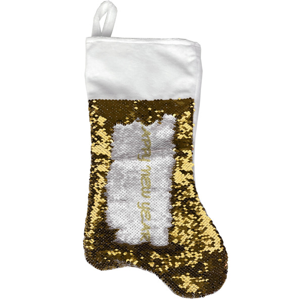 Custom Happy New Year Reversible Sequin Stocking - Gold (Personalized)