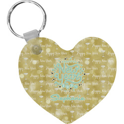 Happy New Year Heart Plastic Keychain w/ Name or Text