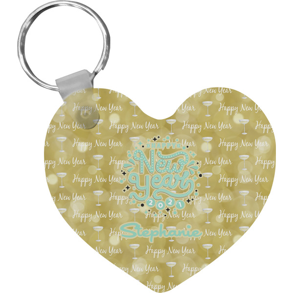 Custom Happy New Year Heart Plastic Keychain w/ Name or Text