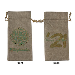 Happy New Year Large Burlap Gift Bag - Front & Back (Personalized)