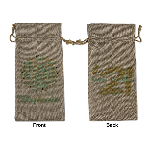 Custom Happy New Year Large Burlap Gift Bag - Front & Back (Personalized)