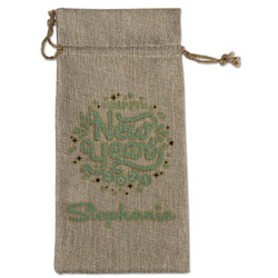 Happy New Year Large Burlap Gift Bag - Front (Personalized)