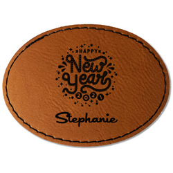 Happy New Year Faux Leather Iron On Patch - Oval (Personalized)