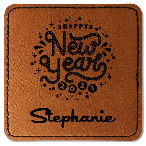 Custom Happy New Year Faux Leather Iron On Patch - Square (Personalized)