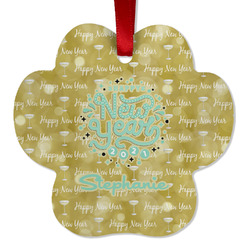 Happy New Year Metal Paw Ornament - Double Sided w/ Name or Text