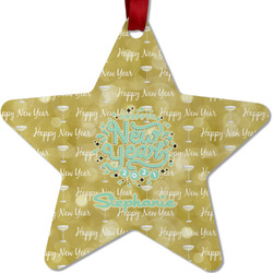 Happy New Year Metal Star Ornament - Double Sided w/ Name or Text