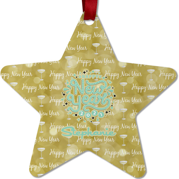 Custom Happy New Year Metal Star Ornament - Double Sided w/ Name or Text