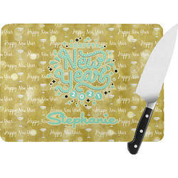 Happy New Year Rectangular Glass Cutting Board - Large - 15.25"x11.25" w/ Name or Text