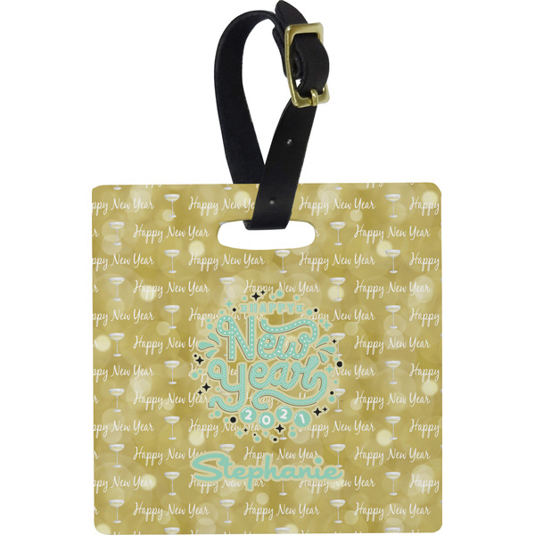 Custom Happy New Year Plastic Luggage Tag - Square w/ Name or Text