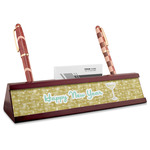 Happy New Year Red Mahogany Nameplate with Business Card Holder (Personalized)