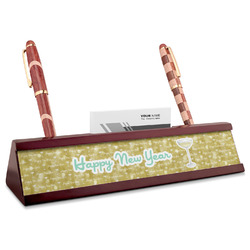 Happy New Year Red Mahogany Nameplate with Business Card Holder (Personalized)