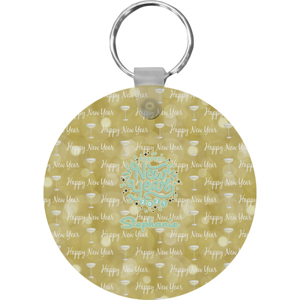 Custom Happy New Year Round Plastic Keychain (Personalized)