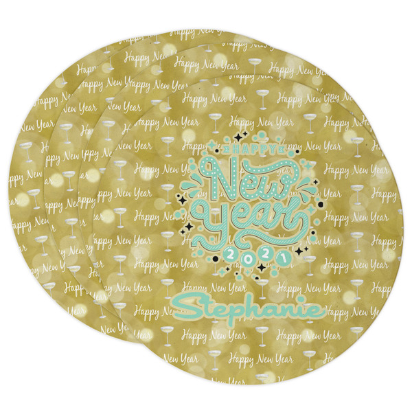 Custom Happy New Year Round Paper Coasters w/ Name or Text