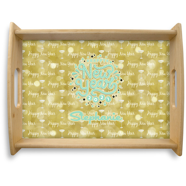 Custom Happy New Year Natural Wooden Tray - Large w/ Name or Text