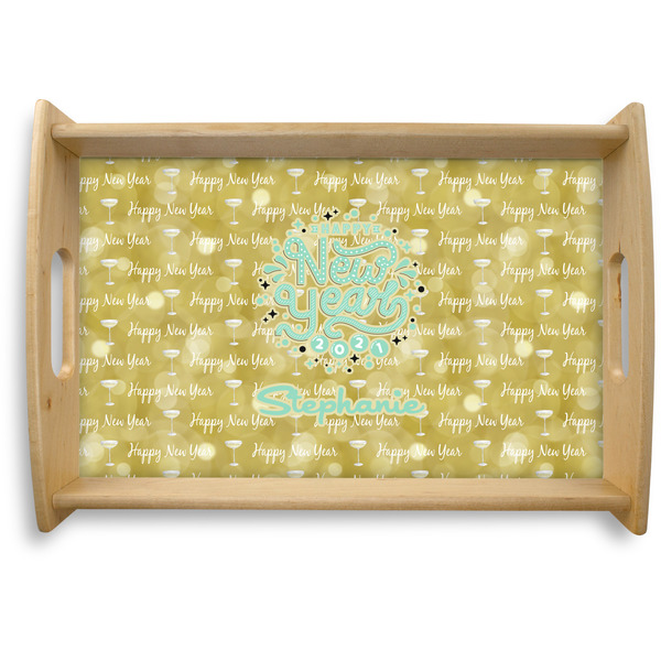 Custom Happy New Year Natural Wooden Tray - Small w/ Name or Text