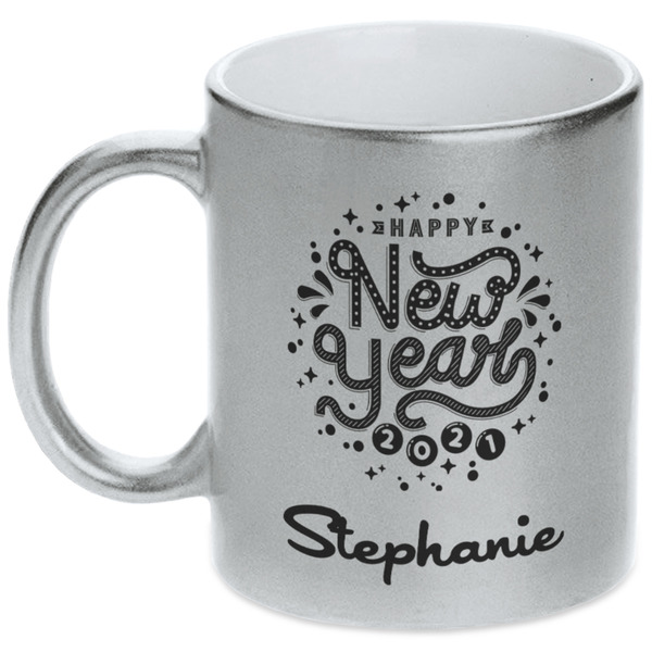 Custom Happy New Year Metallic Silver Mug (Personalized)