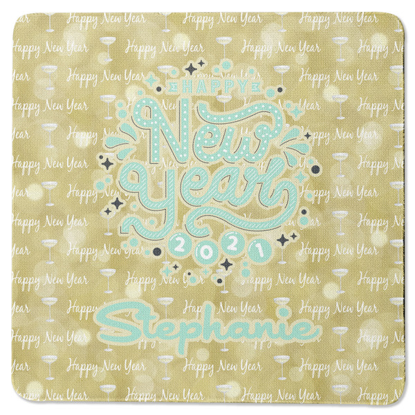 Custom Happy New Year Square Rubber Backed Coaster w/ Name or Text