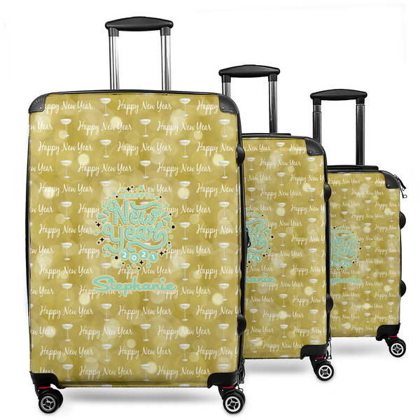 Custom Happy New Year 3 Piece Luggage Set - 20" Carry On, 24" Medium Checked, 28" Large Checked (Personalized)