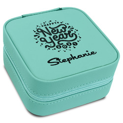 Happy New Year Travel Jewelry Box - Teal Leather (Personalized)