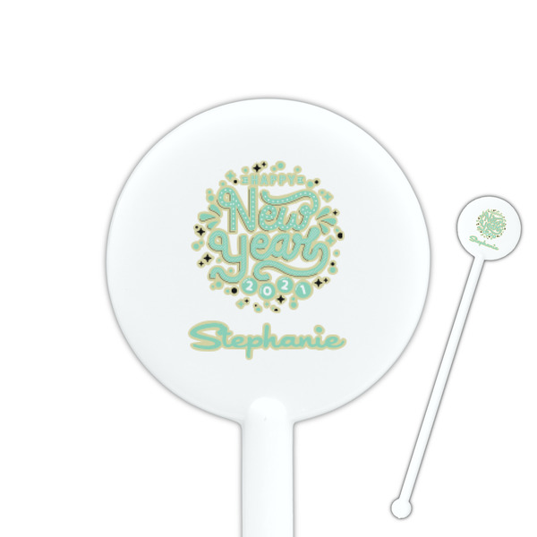 Custom Happy New Year 5.5" Round Plastic Stir Sticks - White - Double Sided (Personalized)