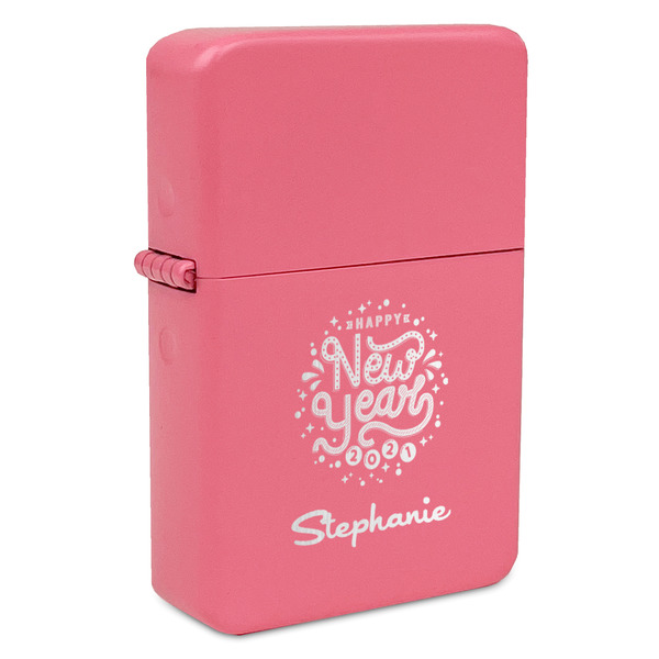 Custom Happy New Year Windproof Lighter - Pink - Double Sided & Lid Engraved (Personalized)
