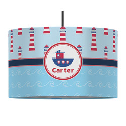 Light House & Waves 12" Drum Pendant Lamp - Fabric (Personalized)