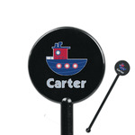 Light House & Waves 5.5" Round Plastic Stir Sticks - Black - Double Sided (Personalized)