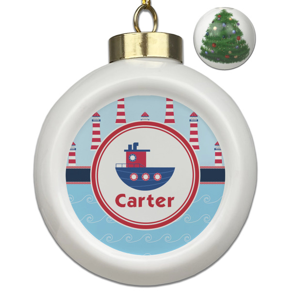 Custom Light House & Waves Ceramic Ball Ornament - Christmas Tree (Personalized)