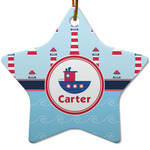 Light House & Waves Star Ceramic Ornament w/ Name or Text