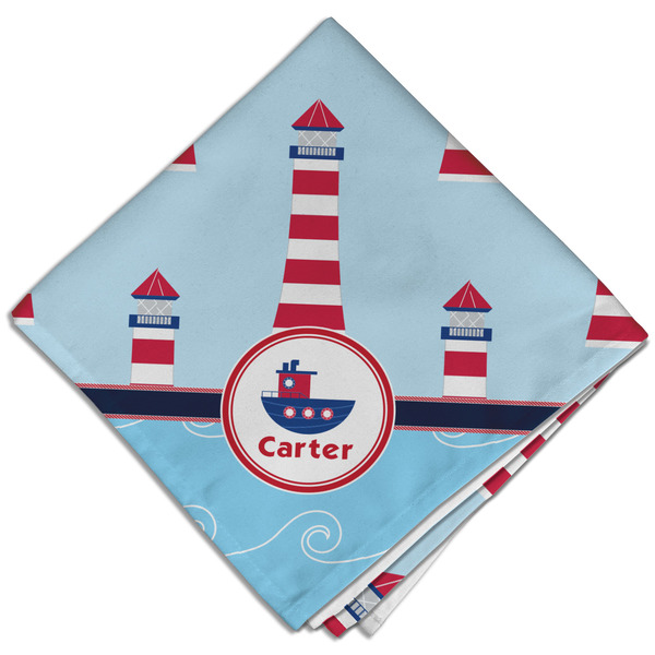 Custom Light House & Waves Cloth Dinner Napkin - Single w/ Name or Text