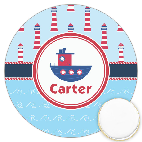 Custom Light House & Waves Printed Cookie Topper - 3.25" (Personalized)