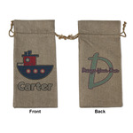 Light House & Waves Large Burlap Gift Bag - Front & Back (Personalized)