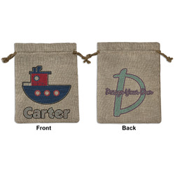 Light House & Waves Medium Burlap Gift Bag - Front & Back (Personalized)