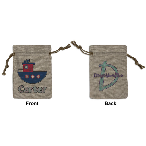 Custom Light House & Waves Small Burlap Gift Bag - Front & Back (Personalized)