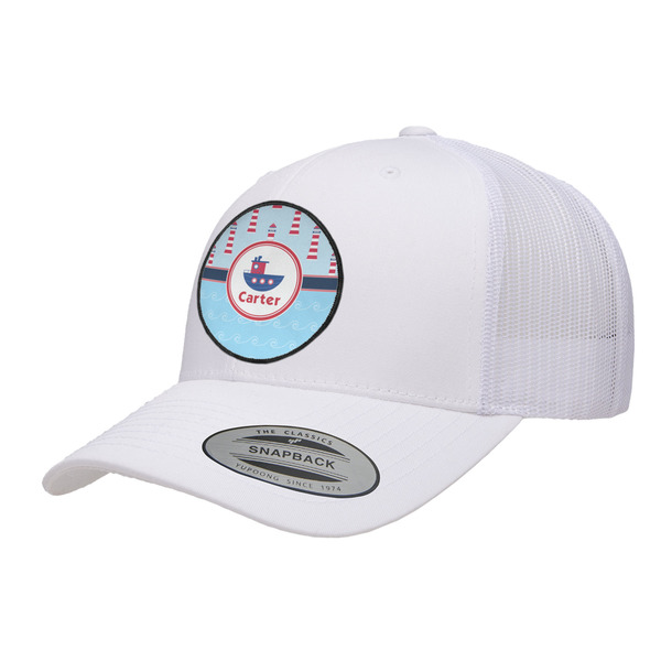 Custom Light House & Waves Trucker Hat - White (Personalized)